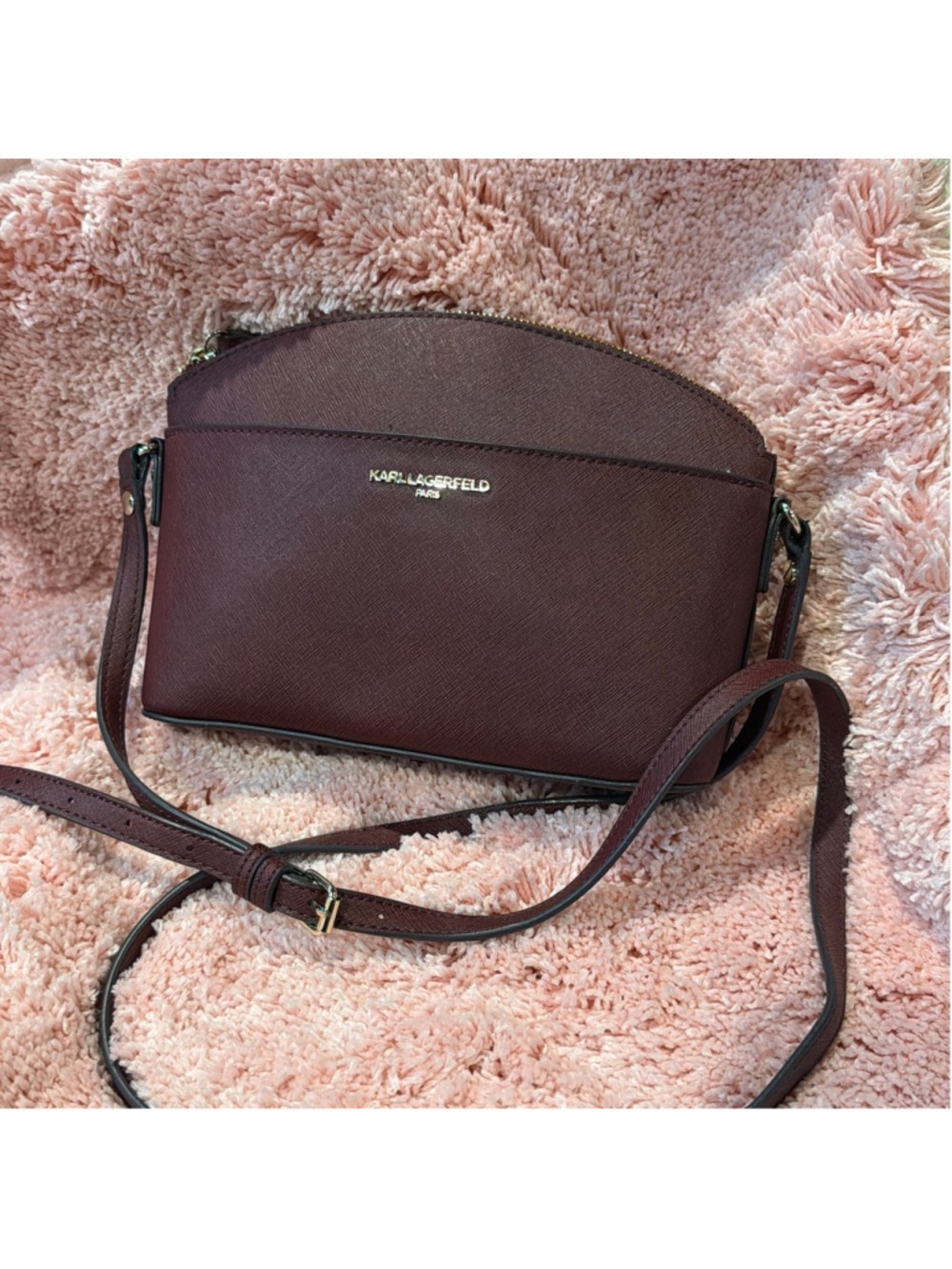 Karl Lagerfeld Paris Saffiano Faux Leather Dome Crossbody Bag
